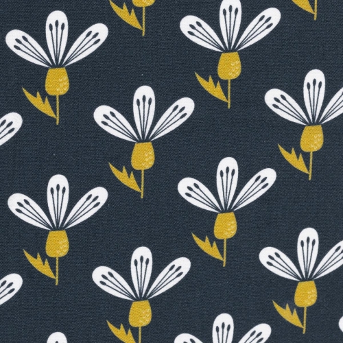 Baumwolle "Jule" dunkelblaue Blüten weiß gold